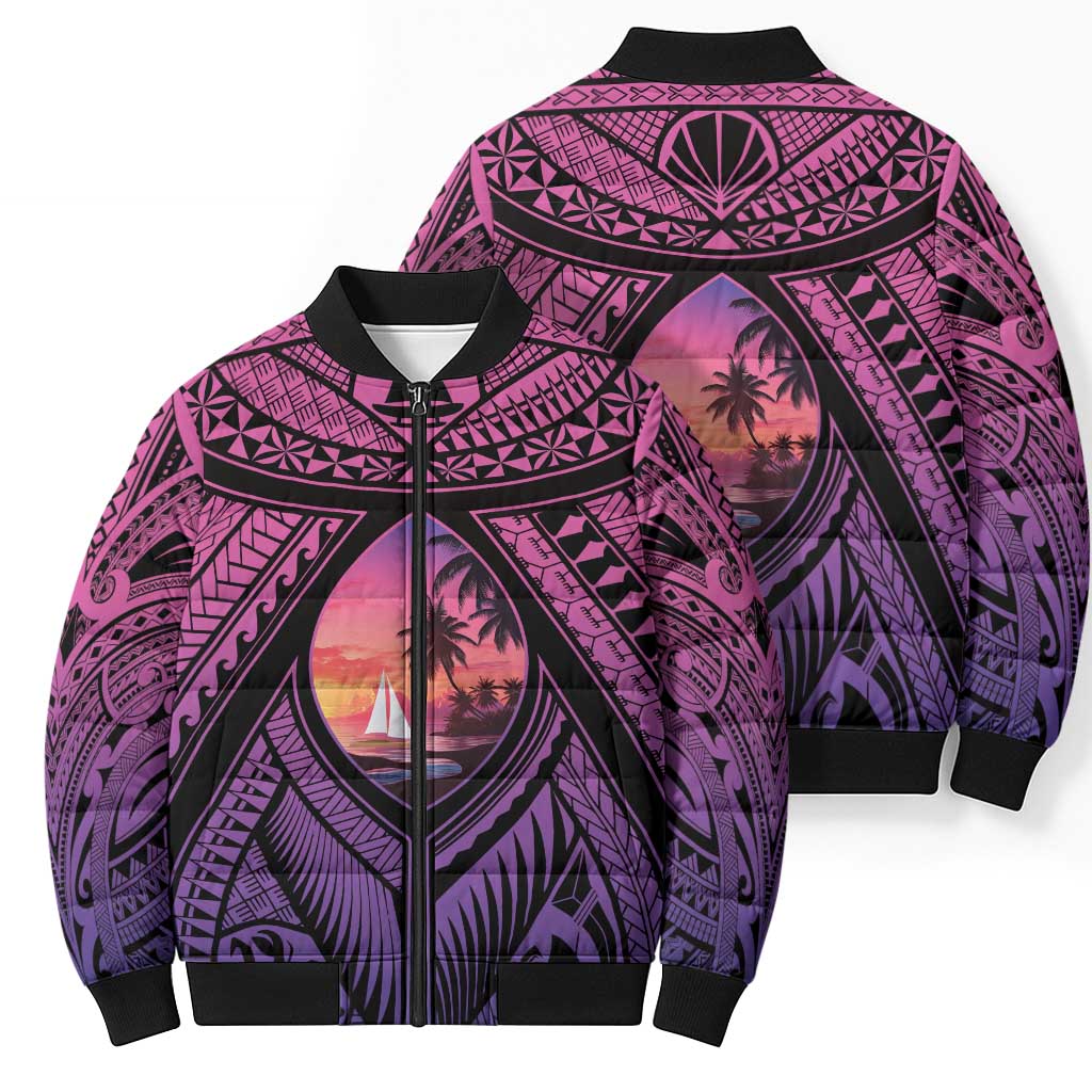 Guam Chamorro Artsy Bomber Puffer Jacket Guahan Sunset Beach - Polynesian Pride