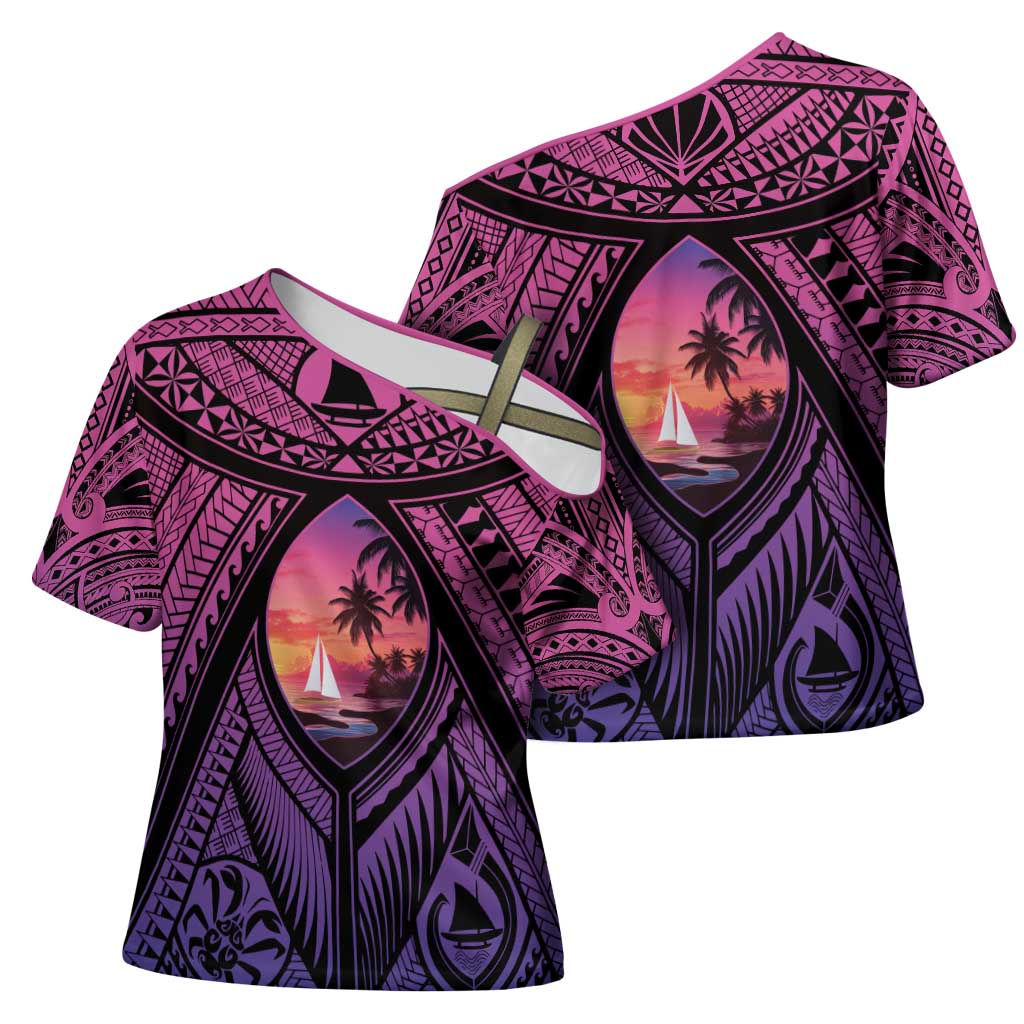 Guam Chamorro Artsy Cross Shoulder Shirt Guahan Sunset Beach - Polynesian Pride
