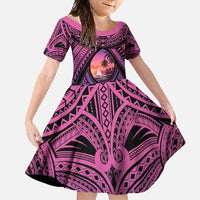 Guam Chamorro Artsy Family Matching Long Sleeve Bodycon Dress and Hawaiian Shirt Guahan Sunset Beach LT9 Daughter's Dress Sunset - Polynesian Pride