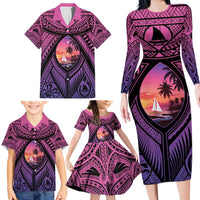 Guam Chamorro Artsy Family Matching Long Sleeve Bodycon Dress and Hawaiian Shirt Guahan Sunset Beach LT9 - Polynesian Pride