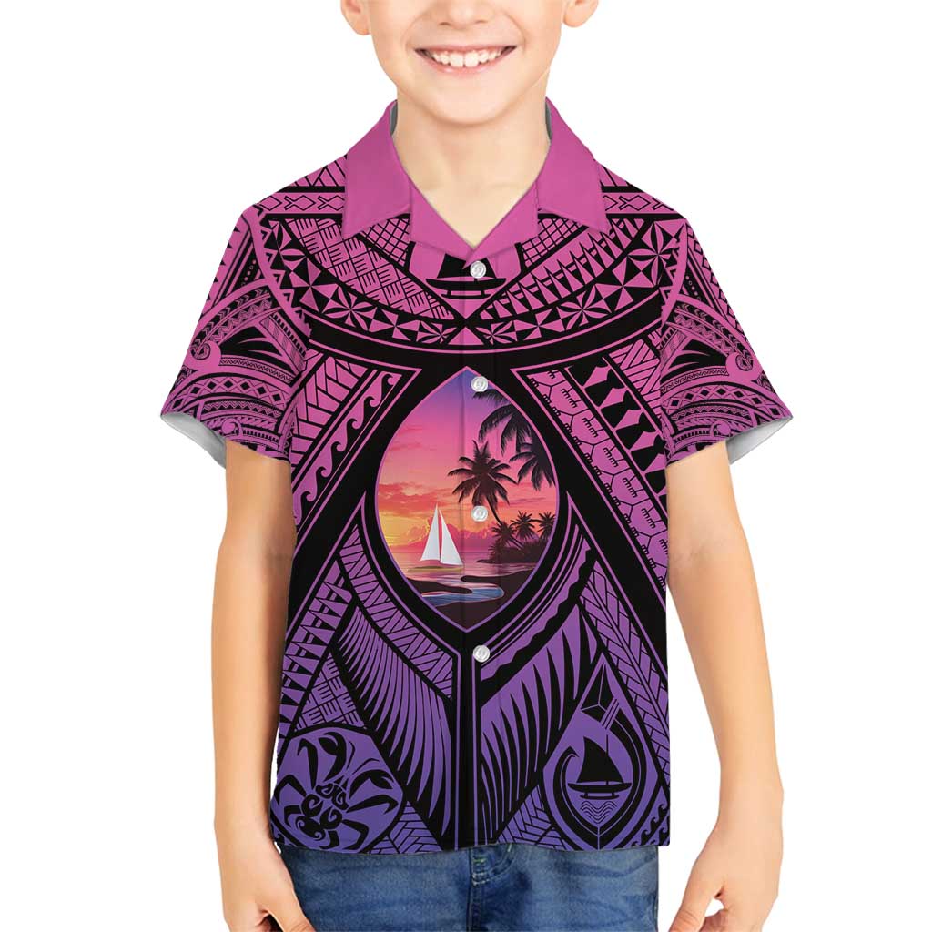 Guam Chamorro Artsy Family Matching Long Sleeve Bodycon Dress and Hawaiian Shirt Guahan Sunset Beach LT9 Son's Shirt Sunset - Polynesian Pride