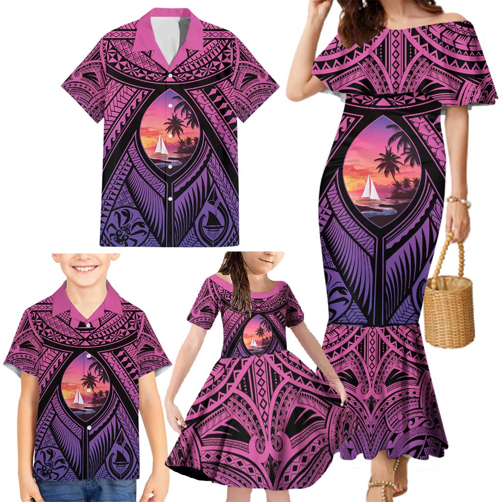 Guam Chamorro Artsy Family Matching Mermaid Dress and Hawaiian Shirt Guahan Sunset Beach LT9 - Polynesian Pride