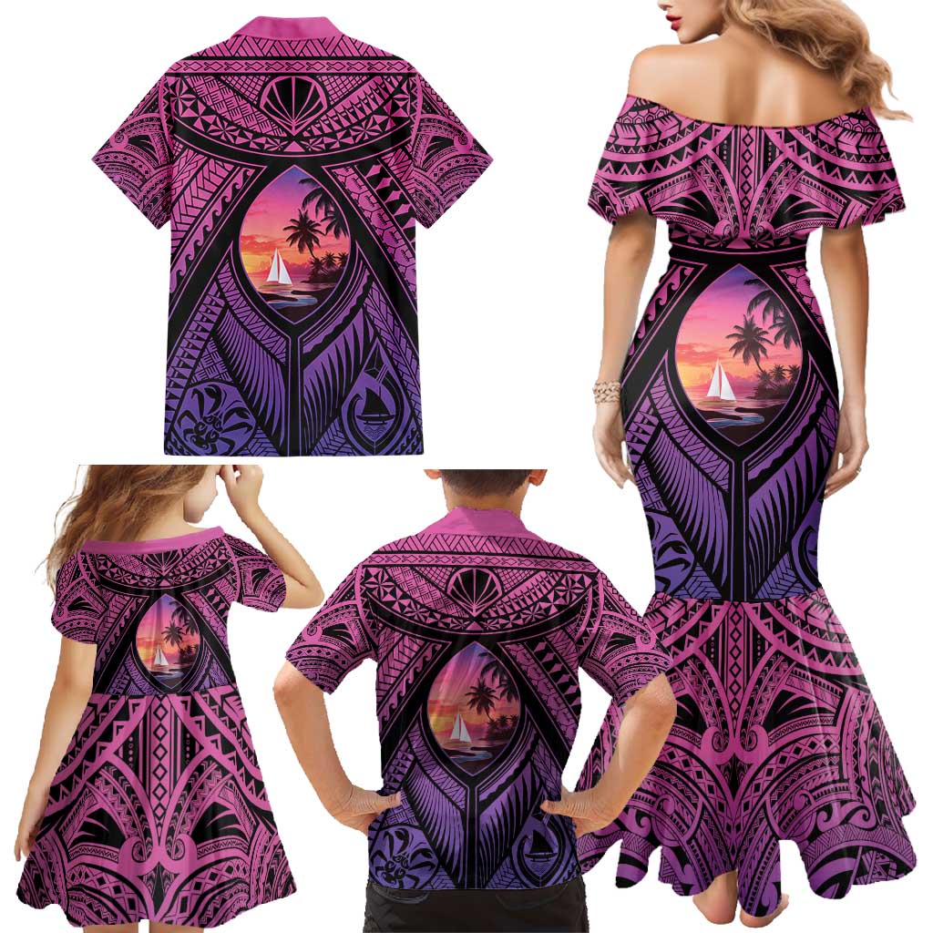 Guam Chamorro Artsy Family Matching Mermaid Dress and Hawaiian Shirt Guahan Sunset Beach LT9 - Polynesian Pride