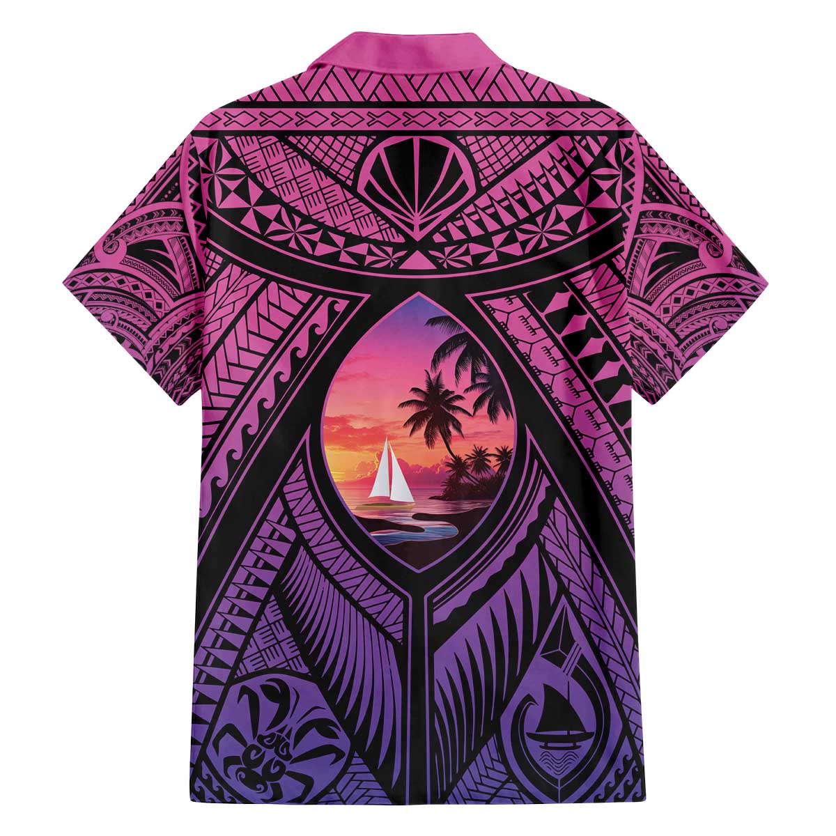 Guam Chamorro Artsy Family Matching Off The Shoulder Long Sleeve Dress and Hawaiian Shirt Guahan Sunset Beach