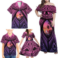 Guam Chamorro Artsy Family Matching Off Shoulder Maxi Dress and Hawaiian Shirt Guahan Sunset Beach