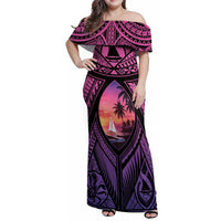 Guam Chamorro Artsy Family Matching Off Shoulder Maxi Dress and Hawaiian Shirt Guahan Sunset Beach