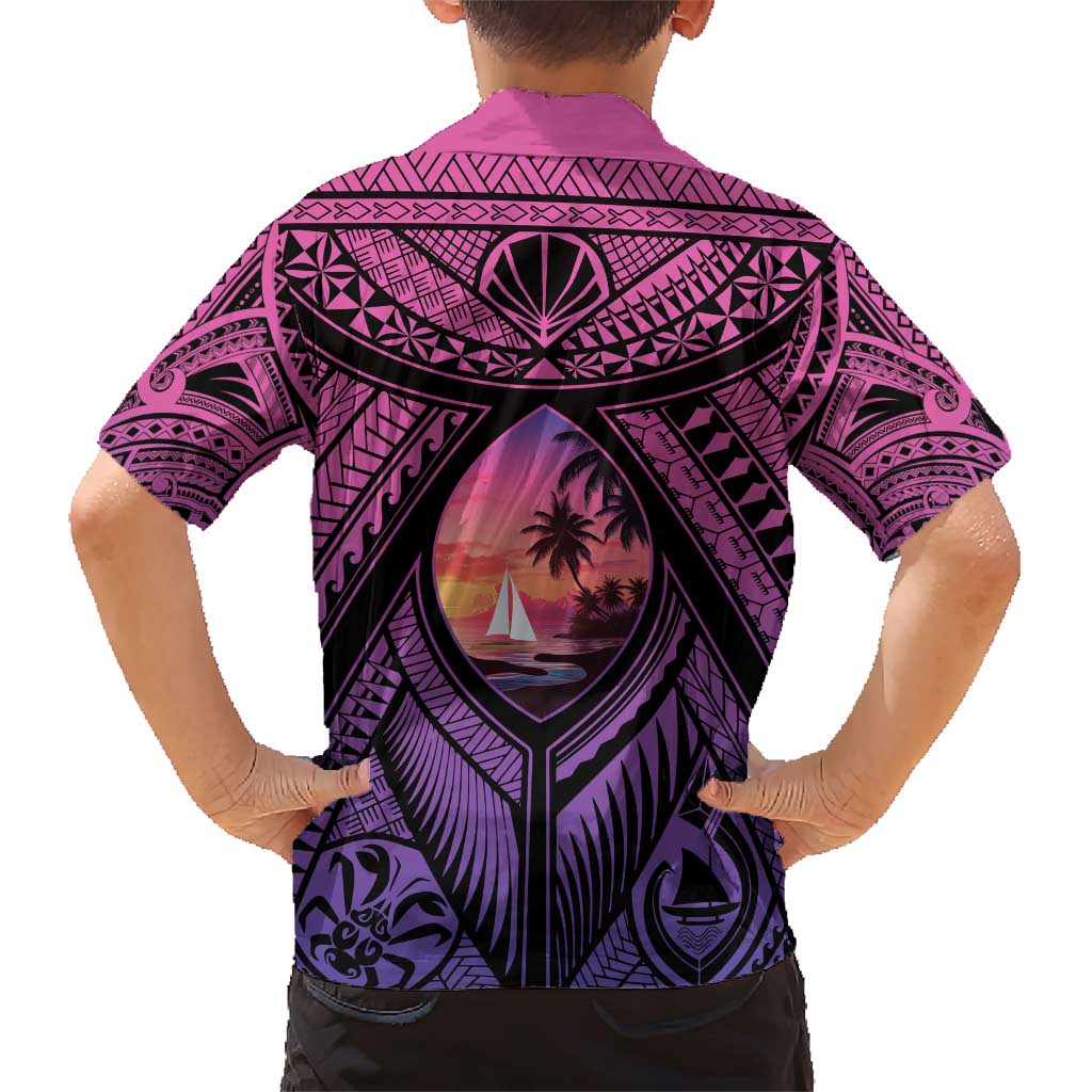 Guam Chamorro Artsy Family Matching Short Sleeve Bodycon Dress and Hawaiian Shirt Guahan Sunset Beach LT9 - Polynesian Pride