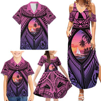Guam Chamorro Artsy Family Matching Summer Maxi Dress and Hawaiian Shirt Guahan Sunset Beach