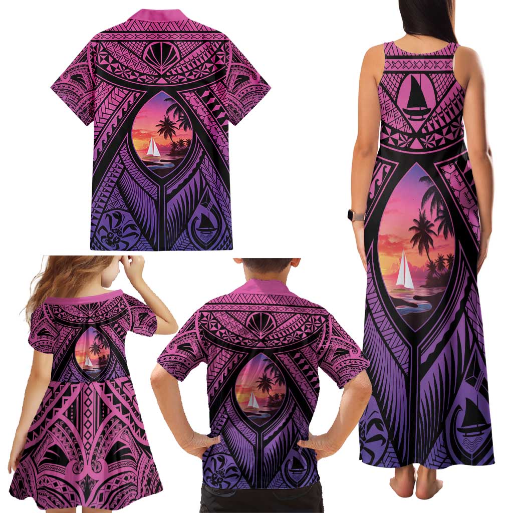 Guam Chamorro Artsy Family Matching Tank Maxi Dress and Hawaiian Shirt Guahan Sunset Beach LT9 - Polynesian Pride