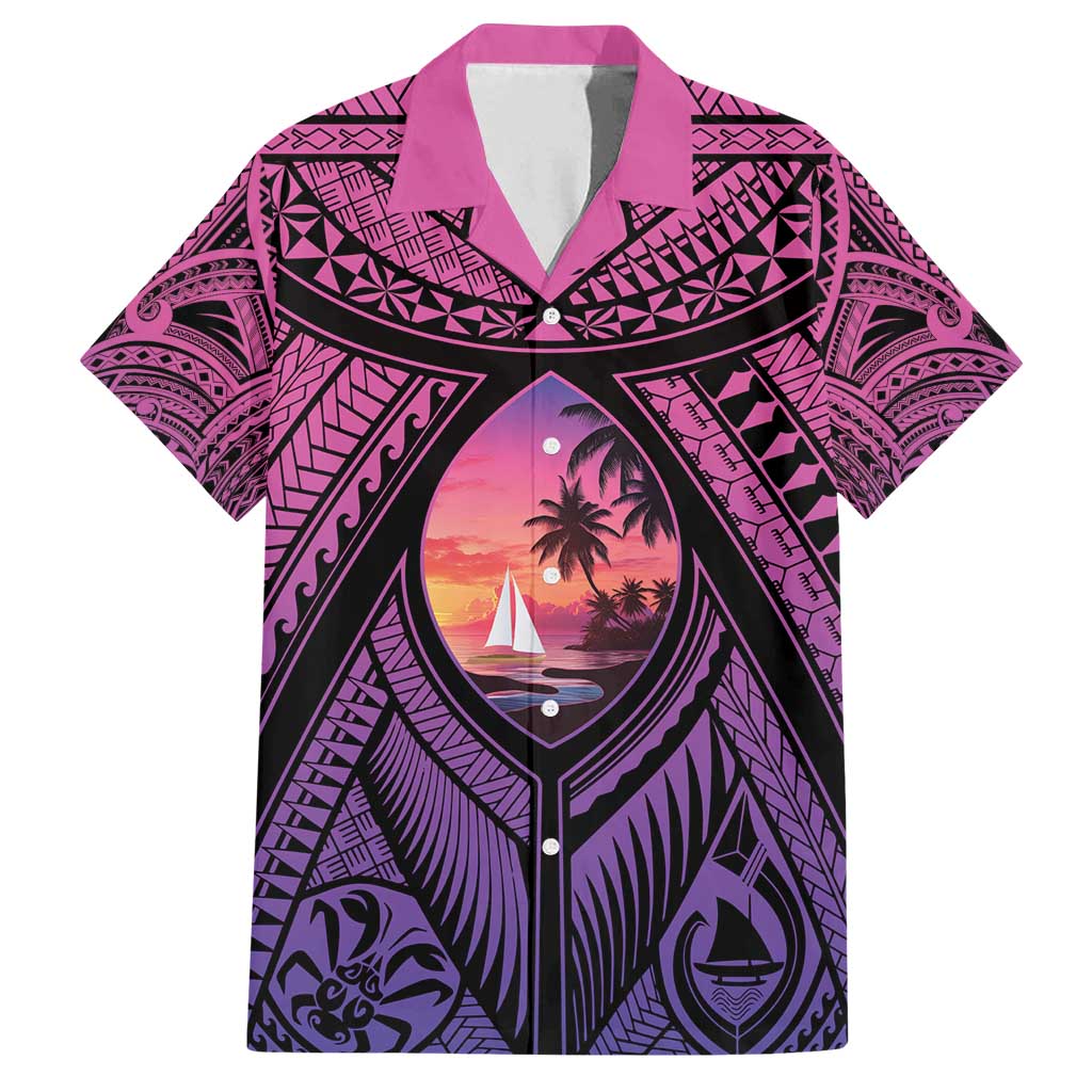 Guam Chamorro Artsy Family Matching Tank Maxi Dress and Hawaiian Shirt Guahan Sunset Beach LT9 Dad's Shirt - Short Sleeve Sunset - Polynesian Pride