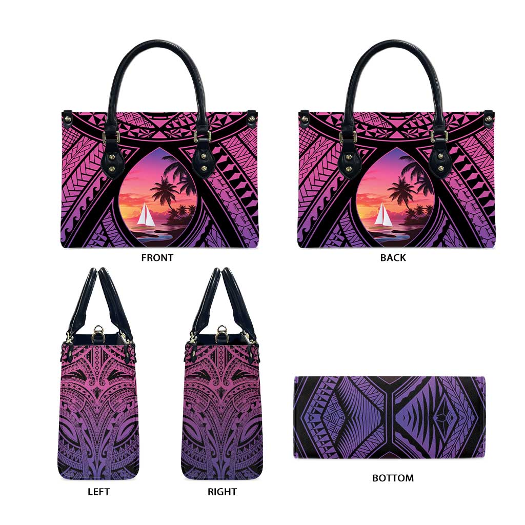 Guam Chamorro Artsy Leather Bag Guahan Sunset Beach - Polynesian Pride