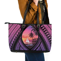 Guam Chamorro Artsy Leather Tote Bag Guahan Sunset Beach