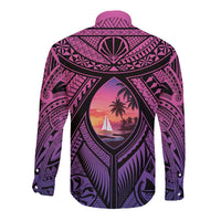 Guam Chamorro Artsy Long Sleeve Button Shirt Guahan Sunset Beach