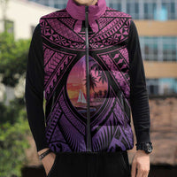 Guam Chamorro Artsy Sleeveless Puffer Jacket Guahan Sunset Beach - Polynesian Pride