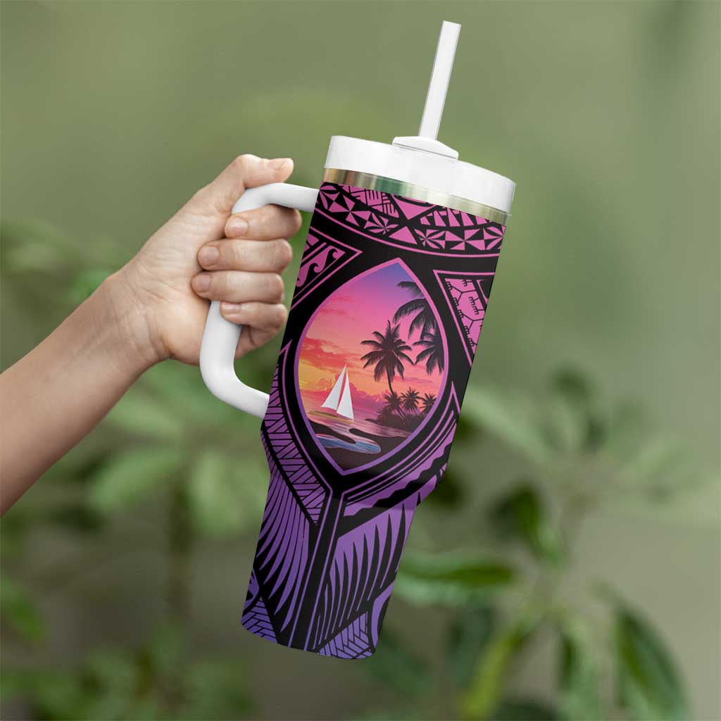 Guam Chamorro Artsy Tumbler With Handle Guahan Sunset Beach