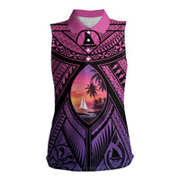 Guam Chamorro Artsy Women Sleeveless Polo Shirt Guahan Sunset Beach