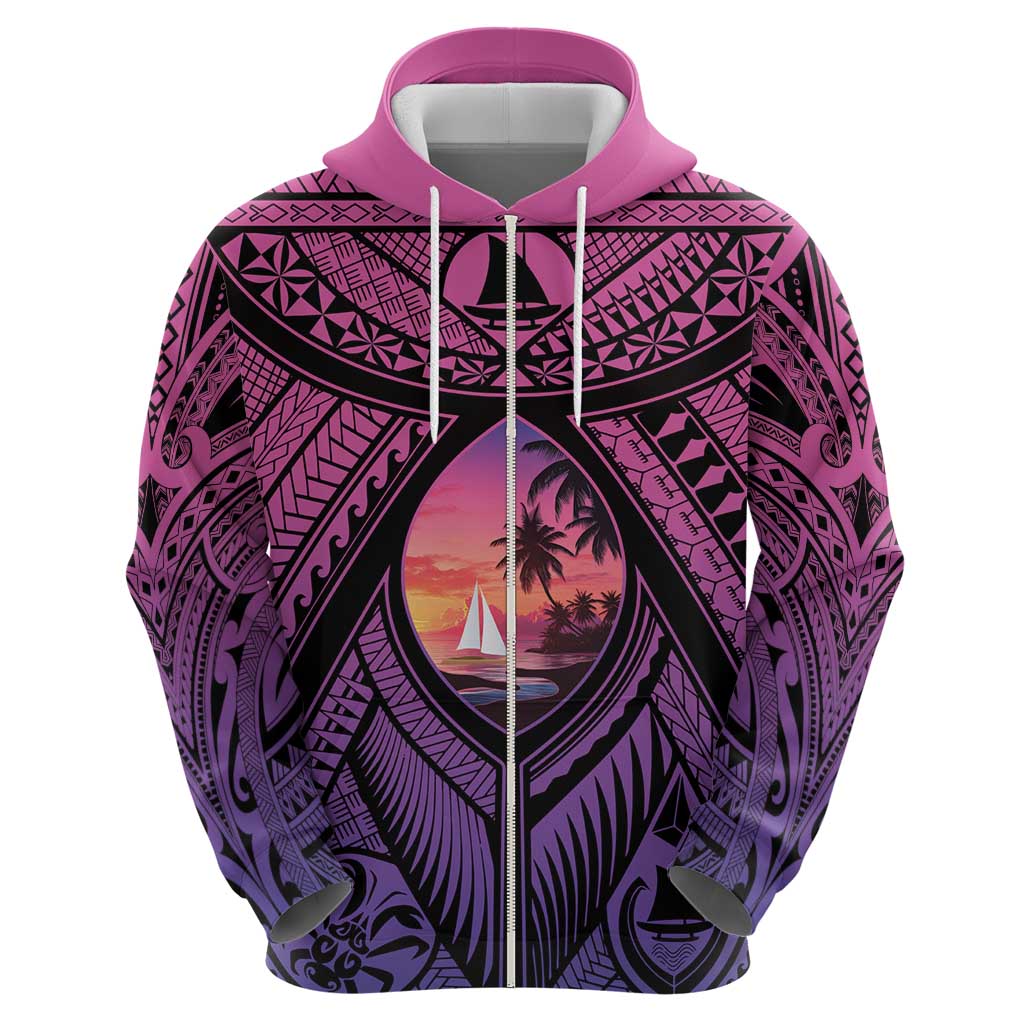 Guam Chamorro Artsy Zip Hoodie Guahan Sunset Beach