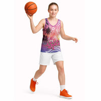 Guam Latte Stone with Map Basketball Jersey Bougainvillea Beach Sunset - Polynesian Pride