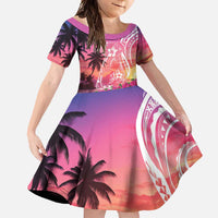 Guam Latte Stone with Map Family Matching Long Sleeve Bodycon Dress and Hawaiian Shirt Bougainvillea Beach Sunset LT9 Daughter's Dress Sunset - Polynesian Pride