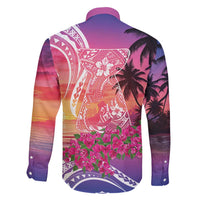 Guam Latte Stone with Map Family Matching Long Sleeve Bodycon Dress and Hawaiian Shirt Bougainvillea Beach Sunset LT9 - Polynesian Pride