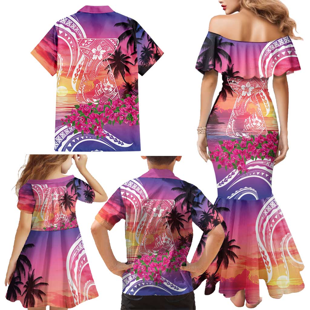 Guam Latte Stone with Map Family Matching Mermaid Dress and Hawaiian Shirt Bougainvillea Beach Sunset LT9 - Polynesian Pride