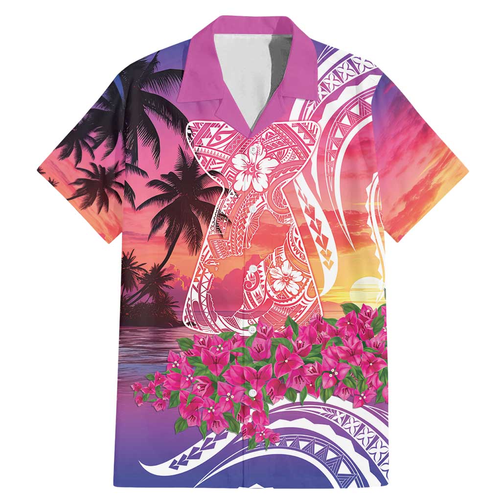 Guam Latte Stone with Map Family Matching Mermaid Dress and Hawaiian Shirt Bougainvillea Beach Sunset LT9 Dad's Shirt - Short Sleeve Sunset - Polynesian Pride