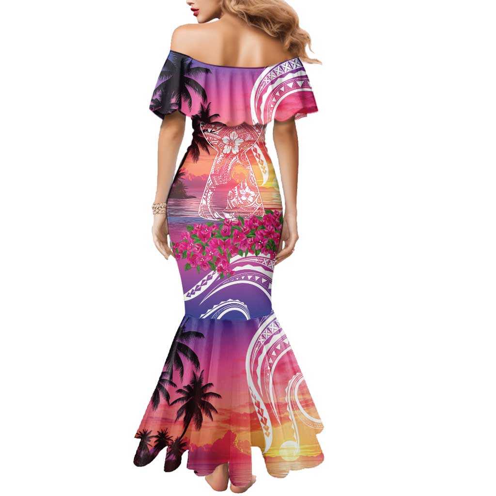Guam Latte Stone with Map Family Matching Mermaid Dress and Hawaiian Shirt Bougainvillea Beach Sunset LT9 - Polynesian Pride
