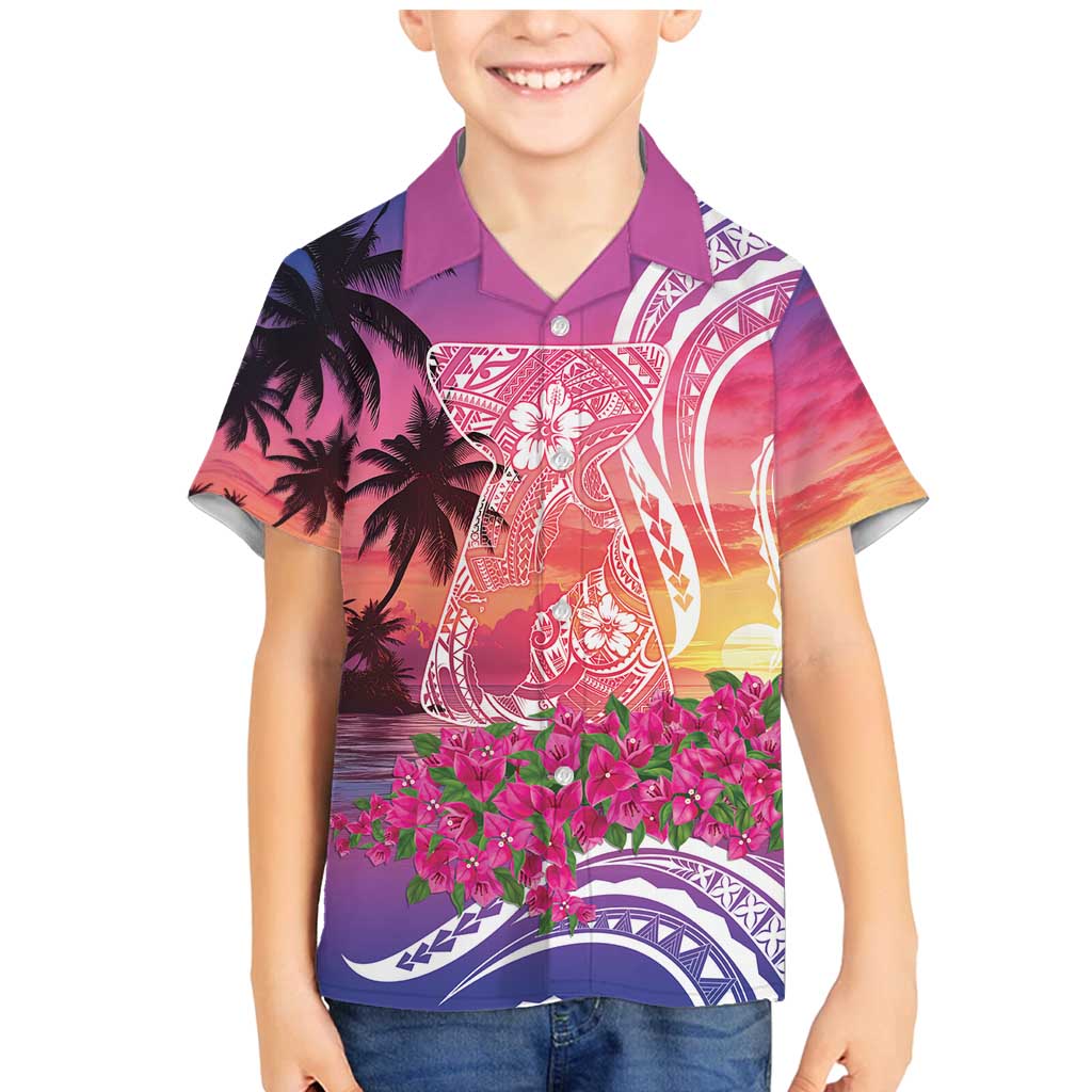Guam Latte Stone with Map Family Matching Mermaid Dress and Hawaiian Shirt Bougainvillea Beach Sunset LT9 Son's Shirt Sunset - Polynesian Pride