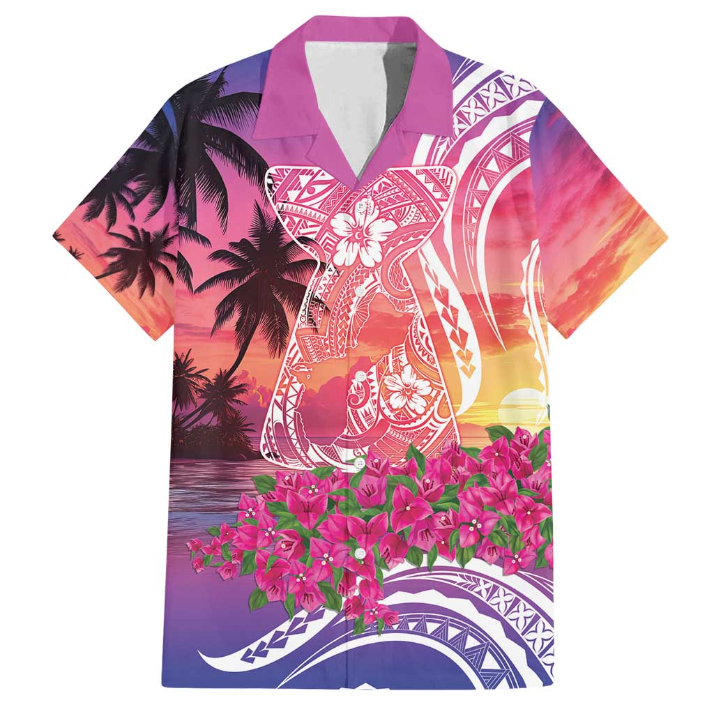 Guam Latte Stone with Map Family Matching Puletasi and Hawaiian Shirt Bougainvillea Beach Sunset