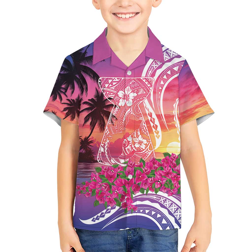 Guam Latte Stone with Map Family Matching Short Sleeve Bodycon Dress and Hawaiian Shirt Bougainvillea Beach Sunset LT9 Son's Shirt Sunset - Polynesian Pride
