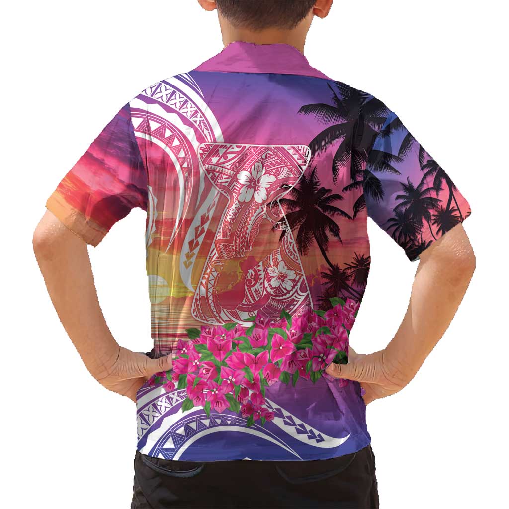 Guam Latte Stone with Map Family Matching Tank Maxi Dress and Hawaiian Shirt Bougainvillea Beach Sunset LT9 - Polynesian Pride
