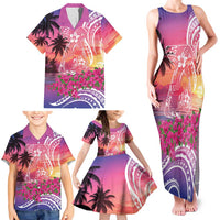 Guam Latte Stone with Map Family Matching Tank Maxi Dress and Hawaiian Shirt Bougainvillea Beach Sunset LT9 - Polynesian Pride