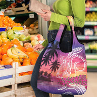 Guam Latte Stone with Map Grocery Bag Bougainvillea Beach Sunset