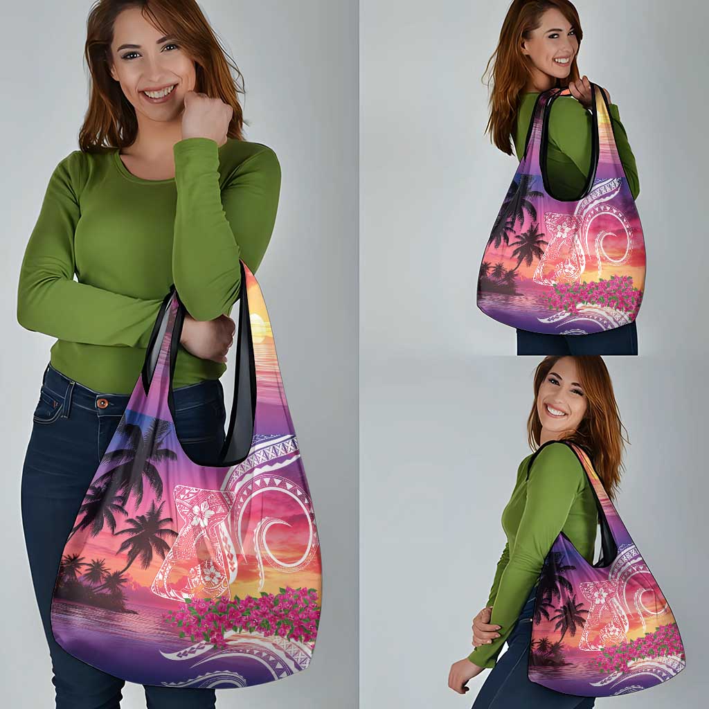 Guam Latte Stone with Map Grocery Bag Bougainvillea Beach Sunset