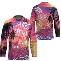 Guam Latte Stone with Map Hockey Jersey Bougainvillea Beach Sunset - Polynesian Pride