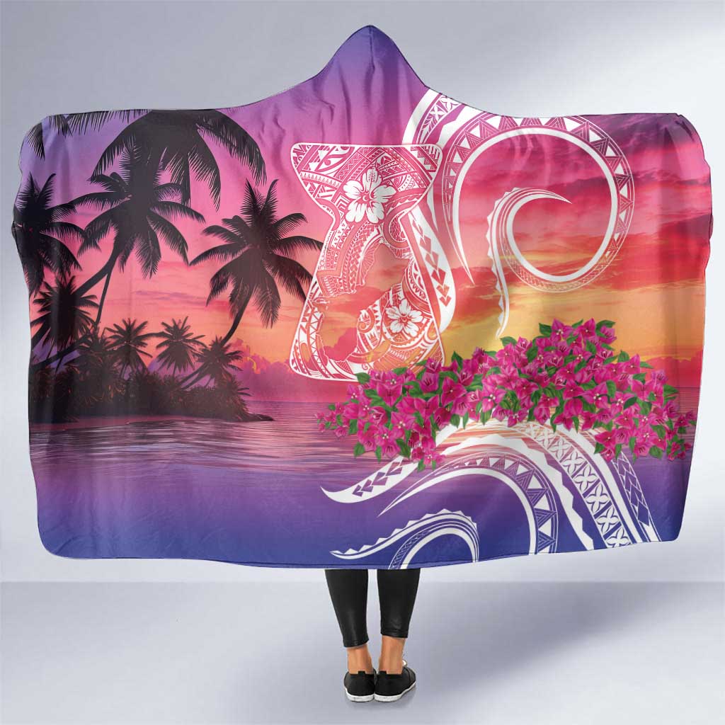 Guam Latte Stone with Map Hooded Blanket Bougainvillea Beach Sunset