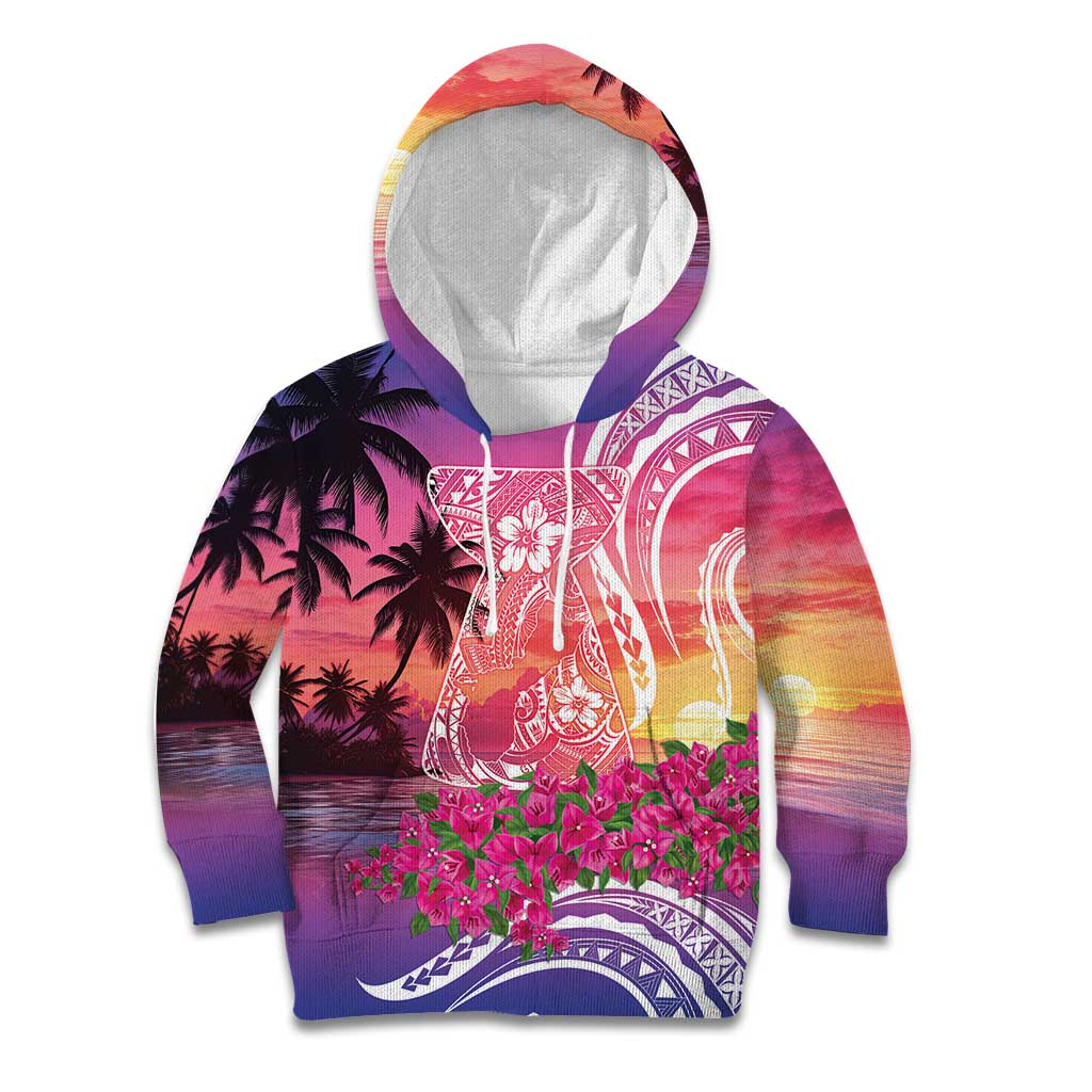 Guam Latte Stone with Map Kid Hoodie Bougainvillea Beach Sunset