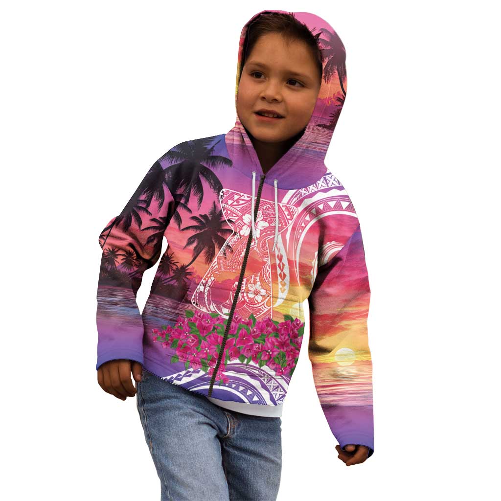Guam Latte Stone with Map Kid Hoodie Bougainvillea Beach Sunset