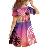 Guam Latte Stone with Map Kid Short Sleeve Dress Bougainvillea Beach Sunset
