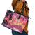 Guam Latte Stone with Map Leather Tote Bag Bougainvillea Beach Sunset