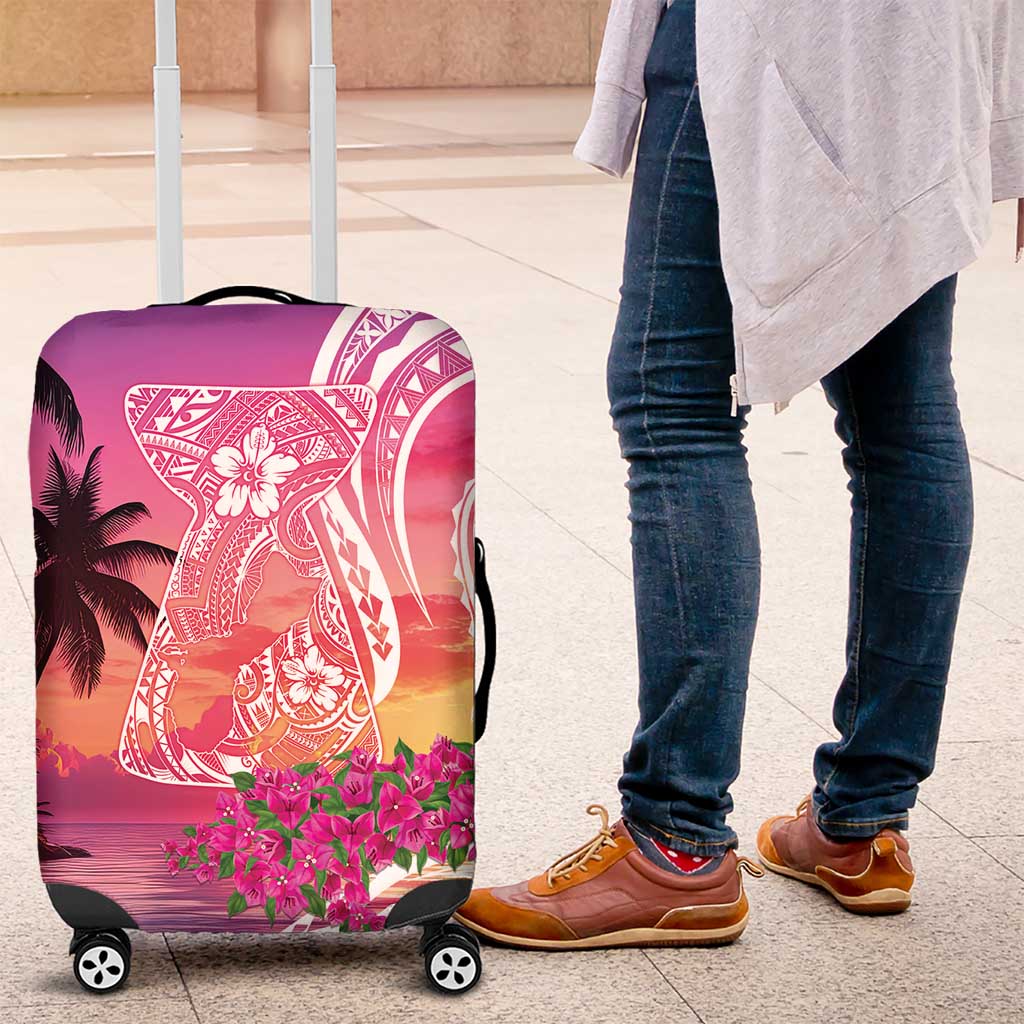 Guam Latte Stone with Map Luggage Cover Bougainvillea Beach Sunset
