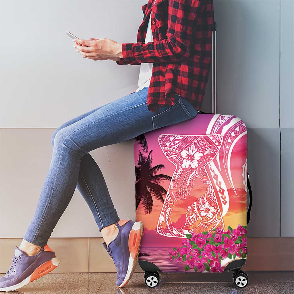 Guam Latte Stone with Map Luggage Cover Bougainvillea Beach Sunset