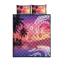 Guam Latte Stone with Map Quilt Bed Set Bougainvillea Beach Sunset
