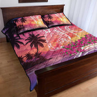 Guam Latte Stone with Map Quilt Bed Set Bougainvillea Beach Sunset