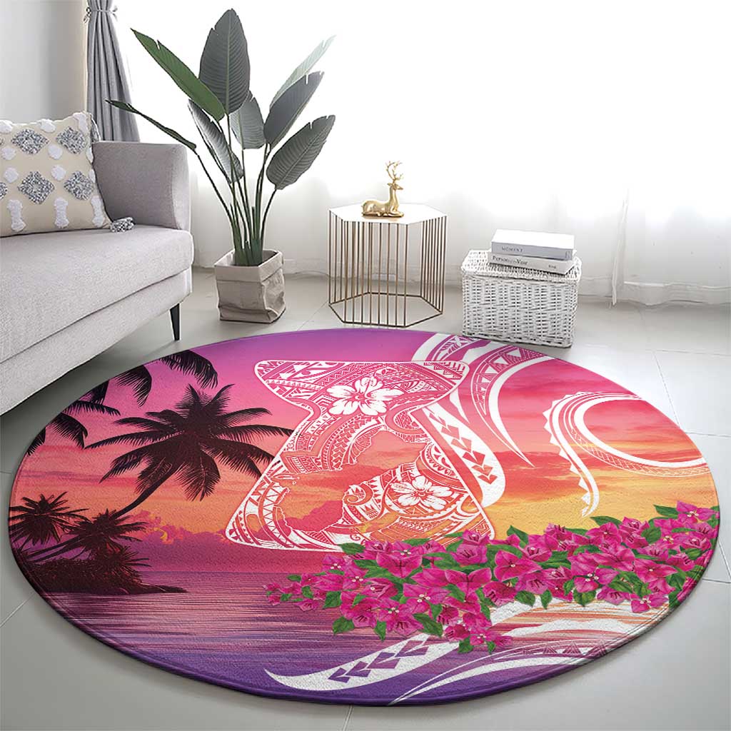 Guam Latte Stone with Map Round Carpet Bougainvillea Beach Sunset