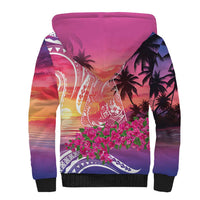 Guam Latte Stone with Map Sherpa Hoodie Bougainvillea Beach Sunset