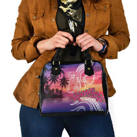 Guam Latte Stone with Map Shoulder Handbag Bougainvillea Beach Sunset