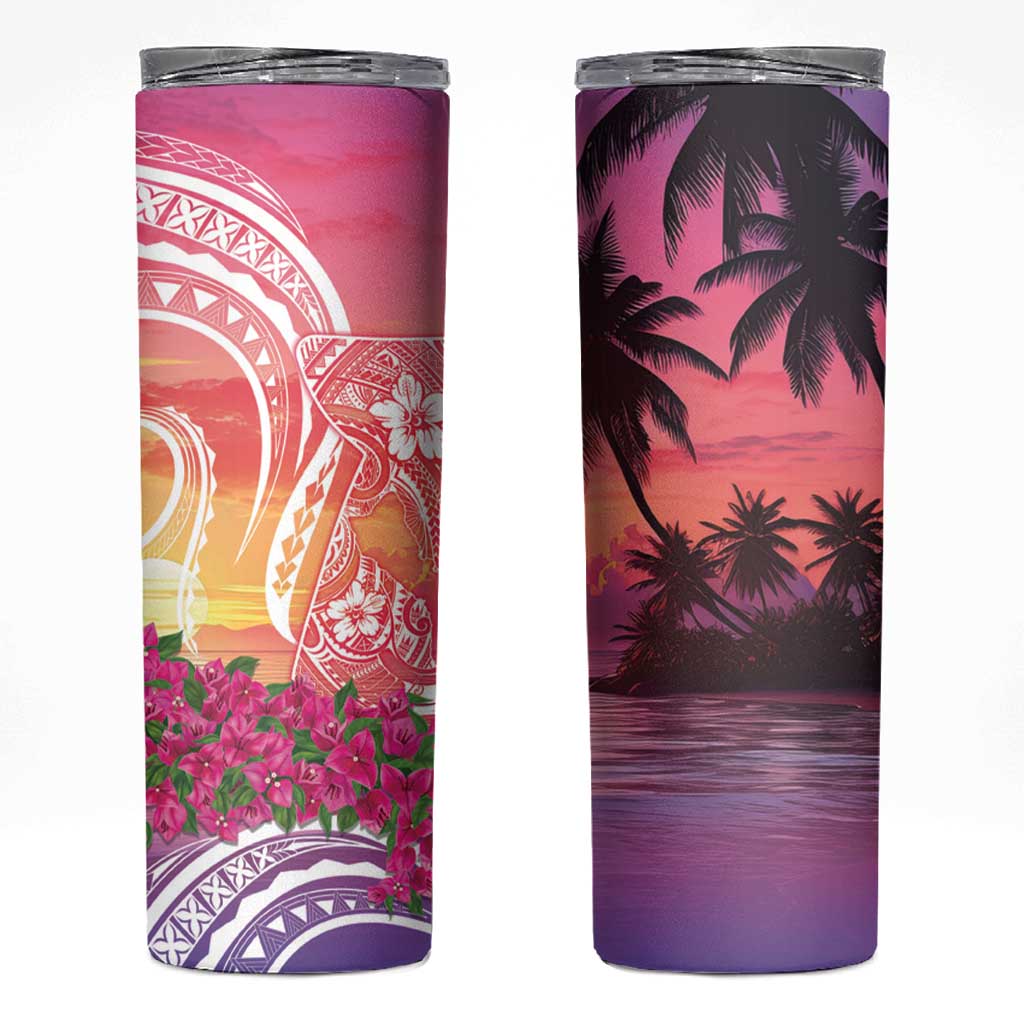 Guam Latte Stone with Map Skinny Tumbler Bougainvillea Beach Sunset