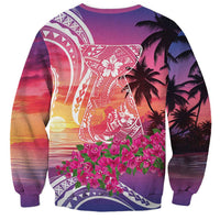 Guam Latte Stone with Map Sweatshirt Bougainvillea Beach Sunset