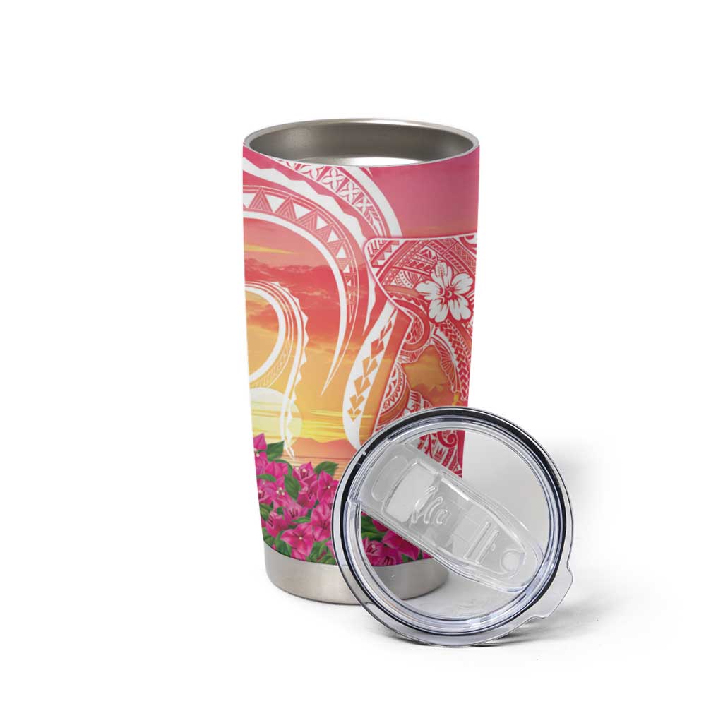 Guam Latte Stone with Map Tumbler Cup Bougainvillea Beach Sunset